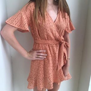 Coral Lace Wrap Dress
